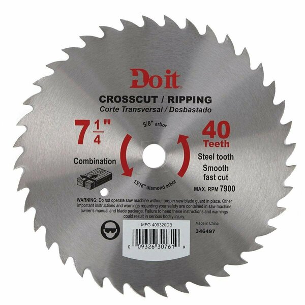 All-Source 7-1/4 In. 40-Tooth Cutoff/Rip Circular Saw Blade, Bulk 409320DB